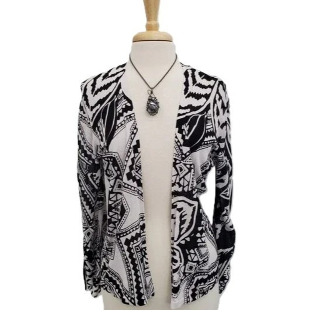 Chico's Monochrome Abstract Open Cardigan